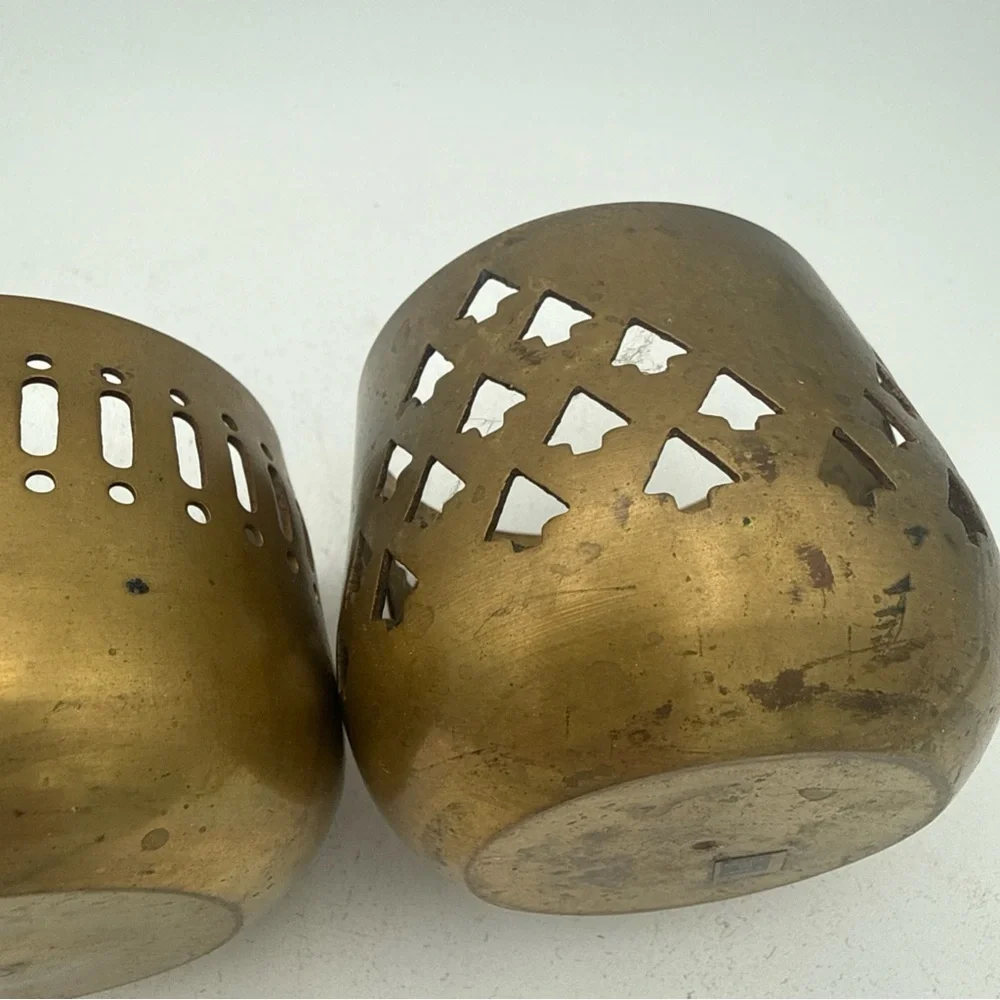 VTG  Brass votive/ Tealight Cardholders Cutout Patterns Bohemian Style India